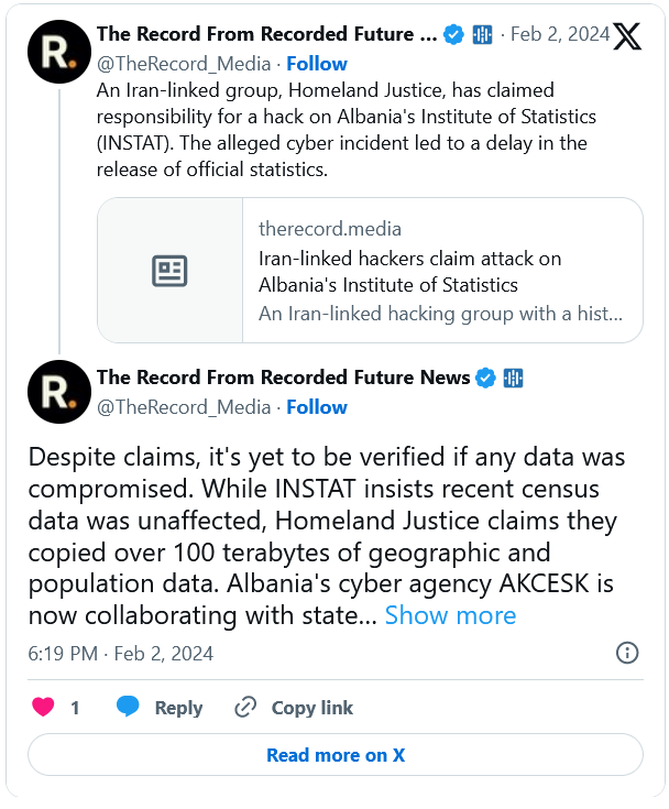 takian.ir iranian hackers hit albania instat 2